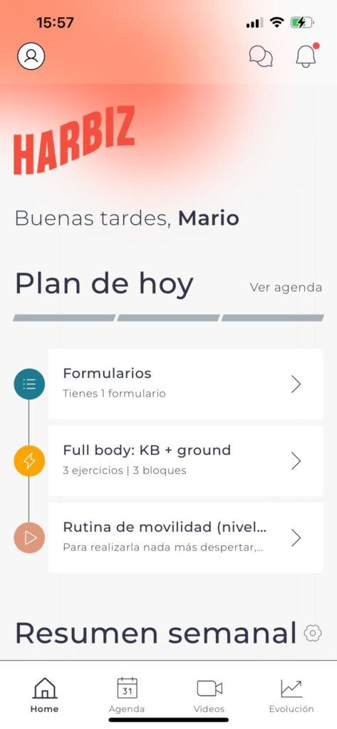 Pantalla inicio Harbiz